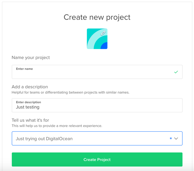 A step one prompt for creating a DigitalOcean project