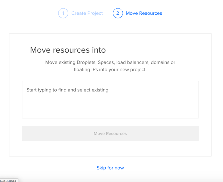 A step two prompt for creating a DigitalOcean project